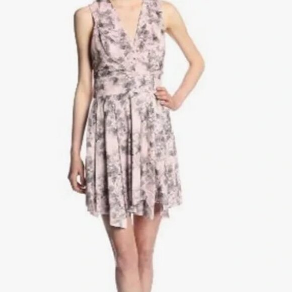 Robert Rodriquez Dress Open Back V-neck Uneven Hem Victorian Floral Pink Grey 2 - Picture 1 of 16